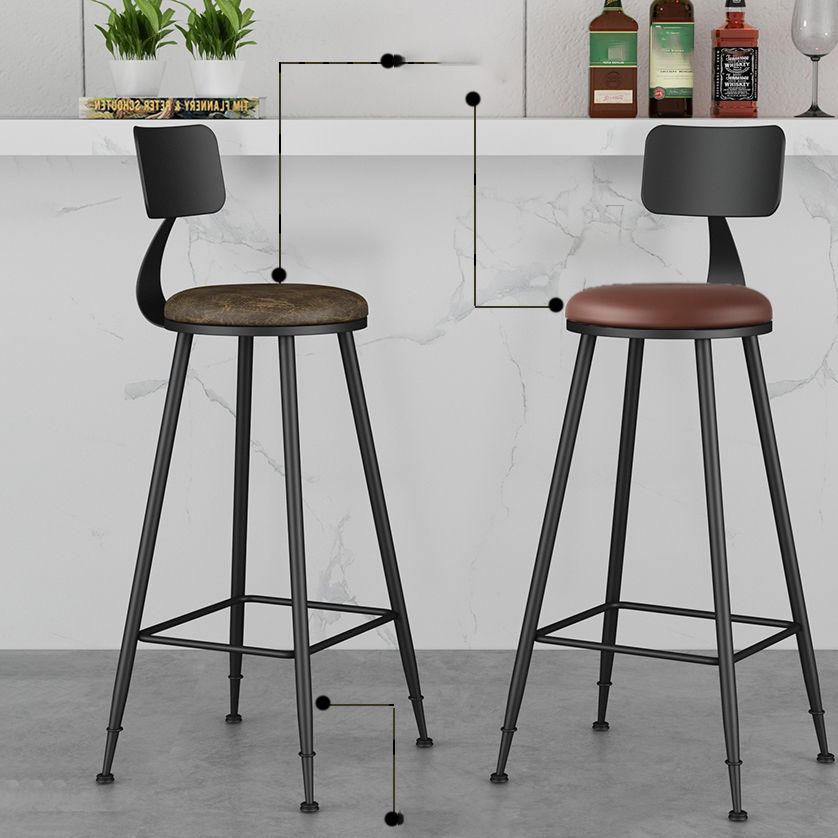 Modern Backrest Counter Stool Iron Cafe Bar Stool with Leather Cushion and Pedal