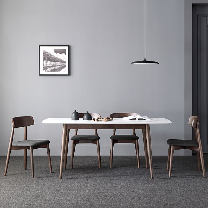 Contemporary Sintered Stone Dining Table Rectangular 4 Legs Table in White