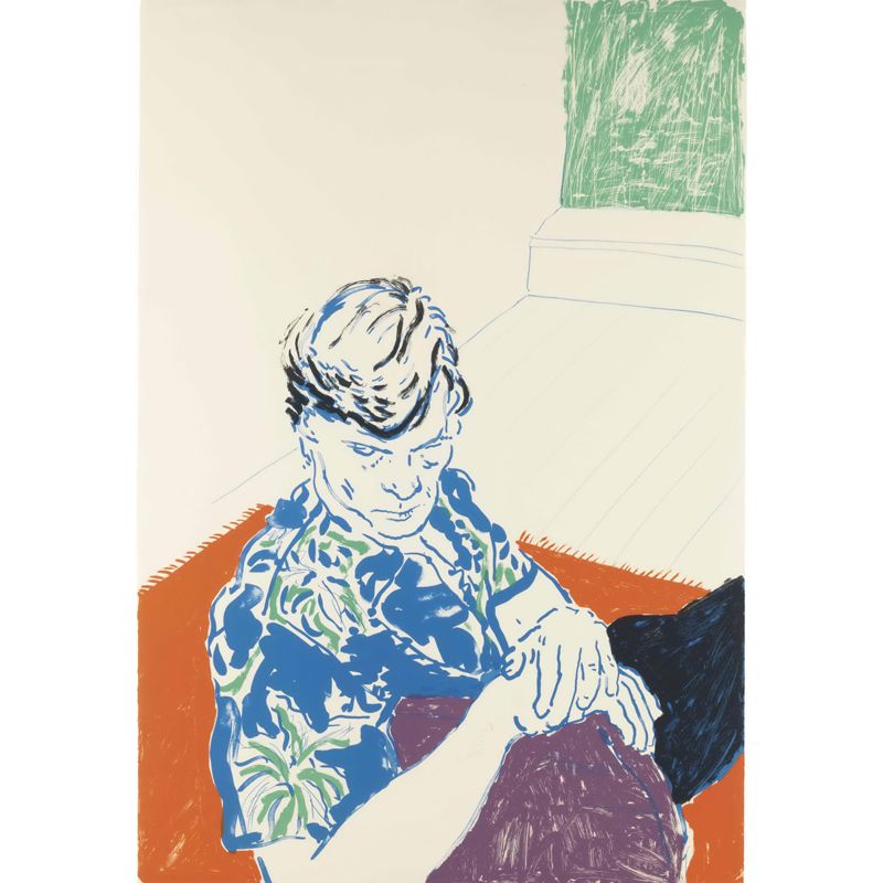 Man in Hawaiian Shirt Mural Orange and Blue Pop Art Wall Decoration for Living Room