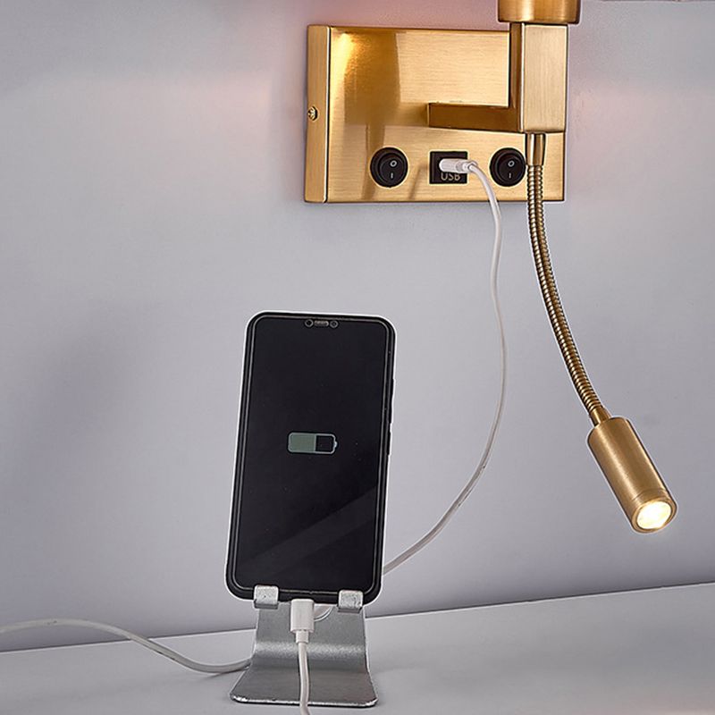 Metal Modern Wall Sconce Rectangle Shape Wall Light with Fabric Shade for Study