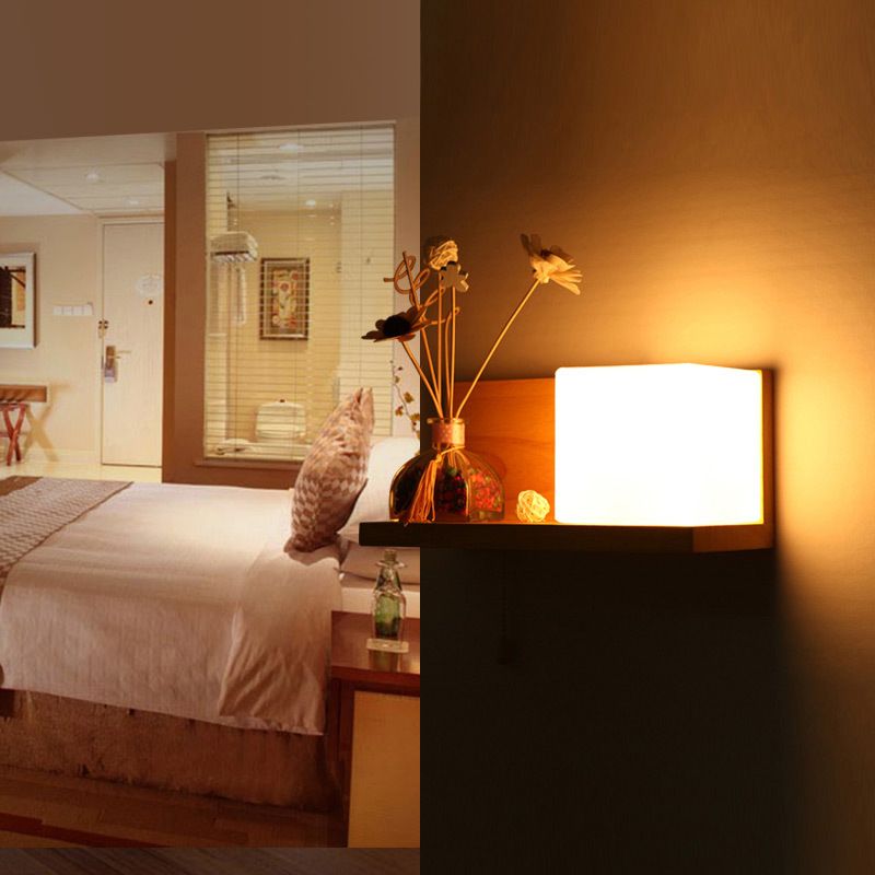 Glass Log Color Wall Lamp in Modern Concise Style Wooden Rectangular Wall Light without Decorations