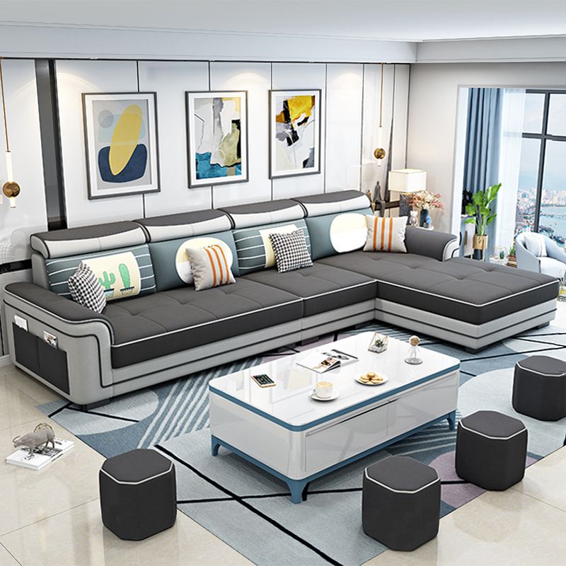 Modern Slipcovered L-Shape Sectional with Storage for Four People