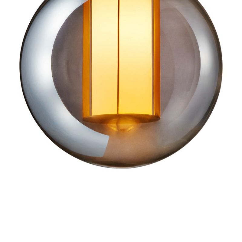 Nórdico Globe colgante colgante Luz de humo de vidrio gris 1 cabezal kit de lámpara colgante de dormitorio con cilindro interno sombra de vidrio blanco