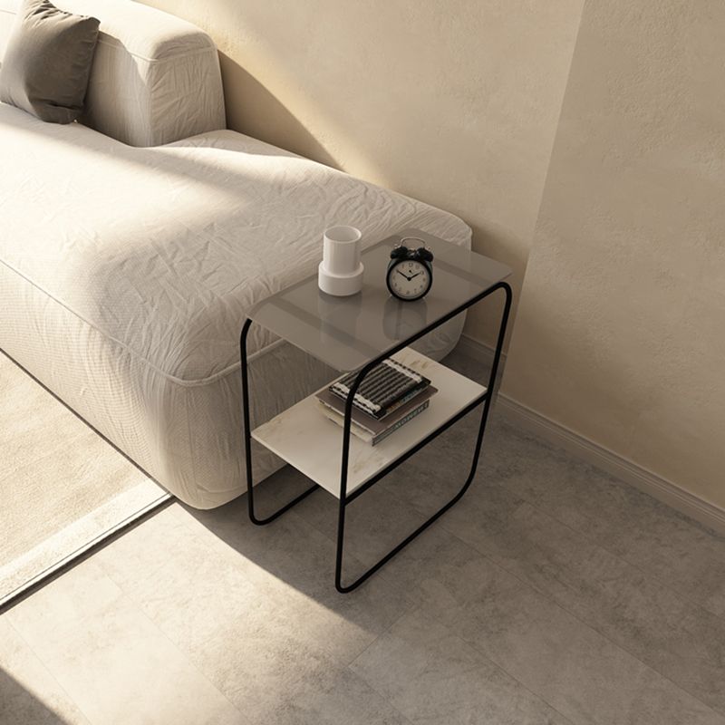 Modern Rectangular Glass Side End Table Sled Side Table with Metal Base