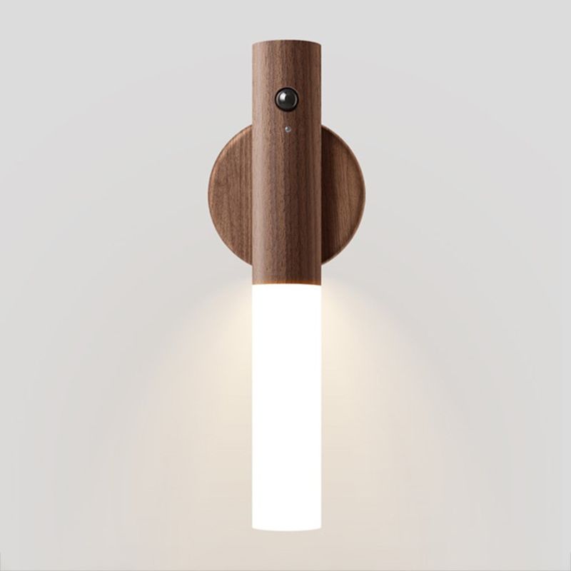 Wood Cylinder Wall Sconce Lighting Modern Style 1 Light Wall Lamps