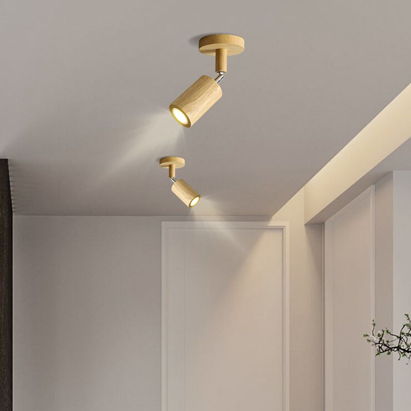 Adjustable Cylinder Semi Flush Wood LED Modernism Cylinder Flush Ceiling
