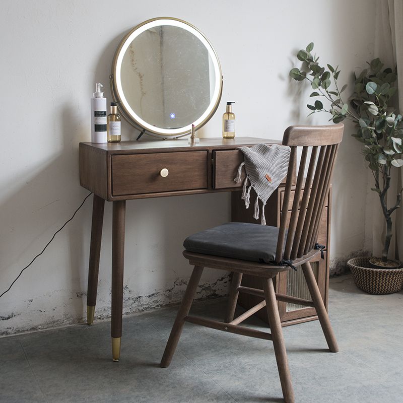 Rubberwood Vanity Set with Drawers in Walnut Makeup Vanity Desk Table