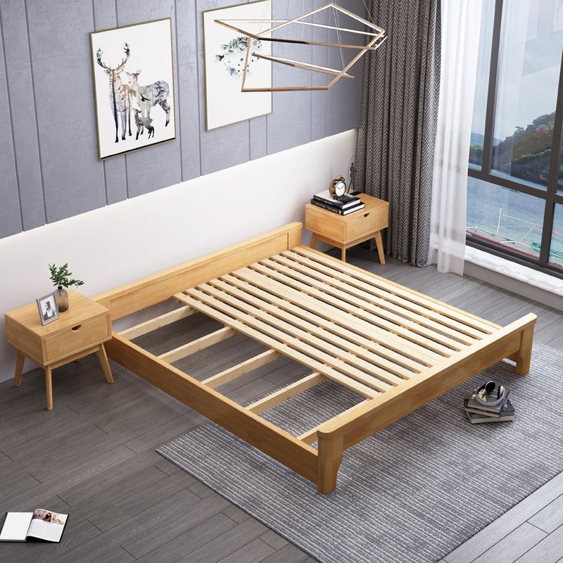 Solid Wood Platform Bed Rubberwood Platform Bed Frame Mid-Century Modern Natural