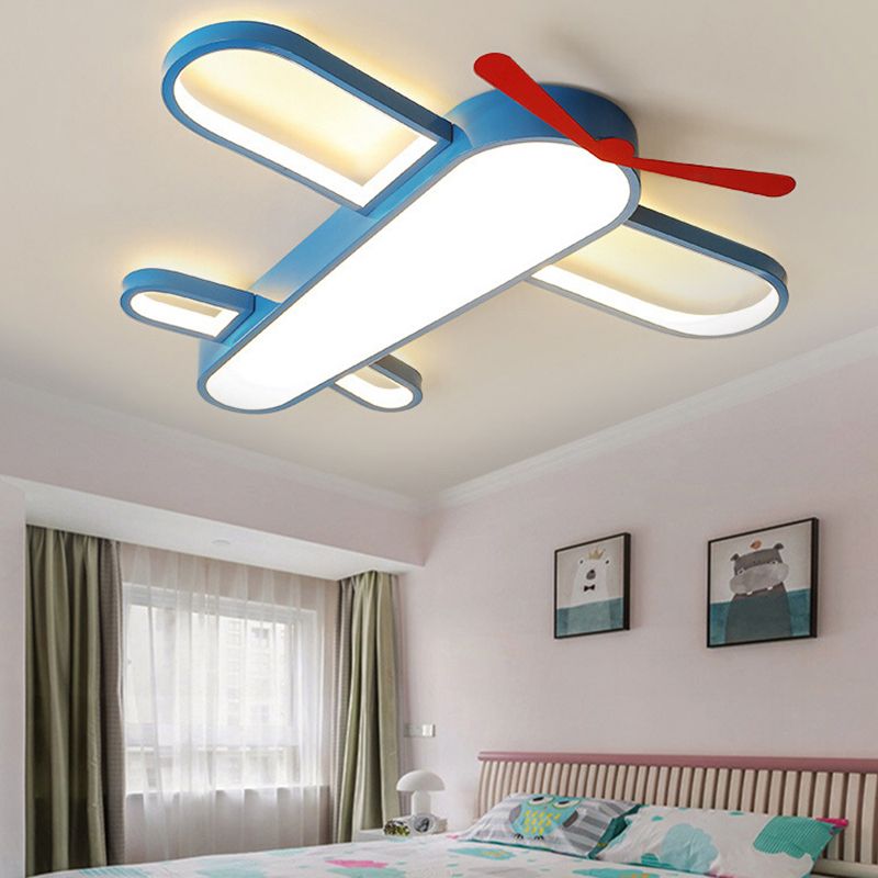 Cartoon Airplane Shaped Ceiling Mount Light Acrylic Shade Creative Boys Room LED Ceiling Lamp in Blue