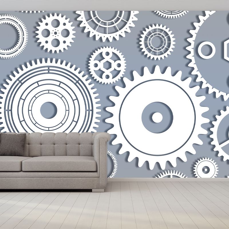Horizontal Illustration Metal Gears Mural Mildew Resistant for Meeting Room
