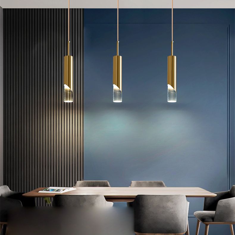 Modern Luxury Cylindrical Pendant Light Aluminium Indoor Hanging Light with Clear Acrylic Shade