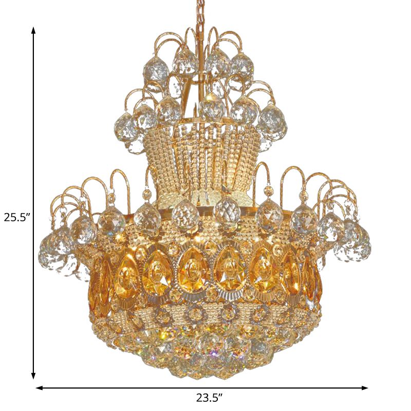 Contemporary Gourd Ceiling Light Crystal 6 Light Gold Hanging Light Fixture for Dining Room, 18"/23.5" Wide