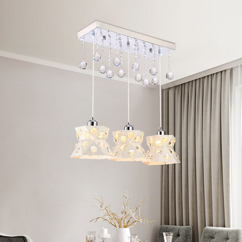 Hourglass Restaurant Multiple Hanging Light Iron 3 Bulbs Modern Style Suspension Lamp in White
