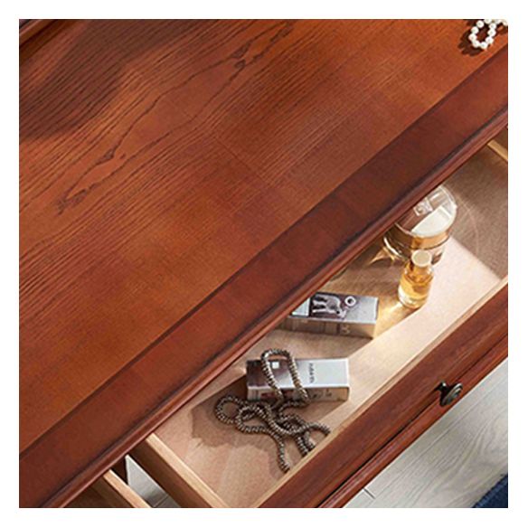 Solid Wood Brown Makeup Table Vanity with Drawers and Mirror