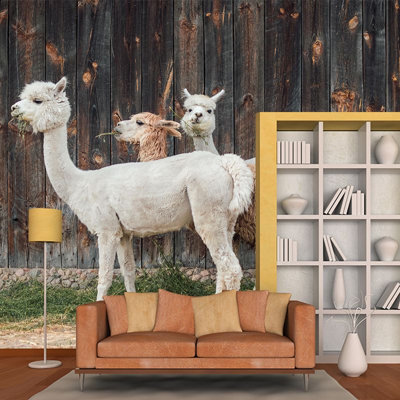 Lovely Alpaca Mural Wallpaper Contemporary Style Wall Covering for Living Room
