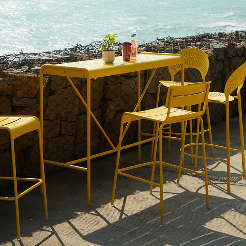 Rectangle Outdoor Bar Dining Table Metal Bar Table with Trestle Base