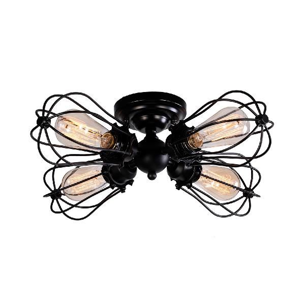Bulb Shaped Iron Semi Flush Ceiling Light with Wire Guard Vintage Style 3/4/5 Lights Indoor Ceiling Light in Black/Silver