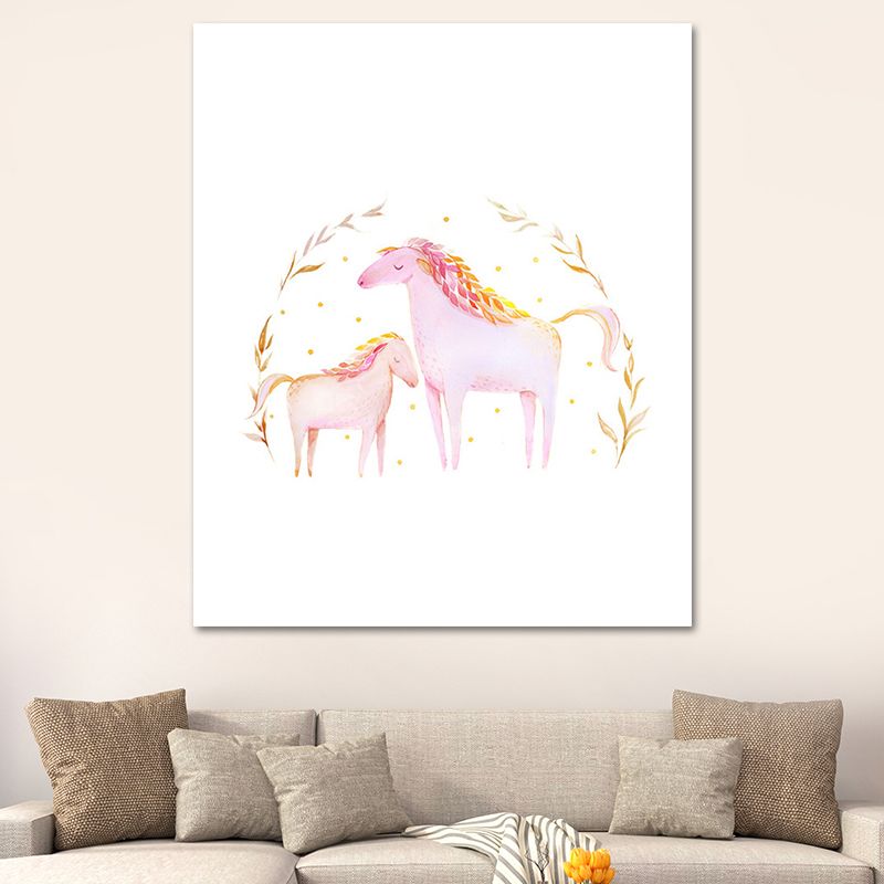 Romantic Horses Canvas Wall Art for Baby Room Animal Paintings for Home Decor in Pink