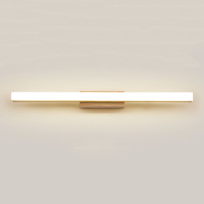 Linear Shape Wood Wall Sconce Modern Style 1 Light Mirror Wall Mounted Light in Brown