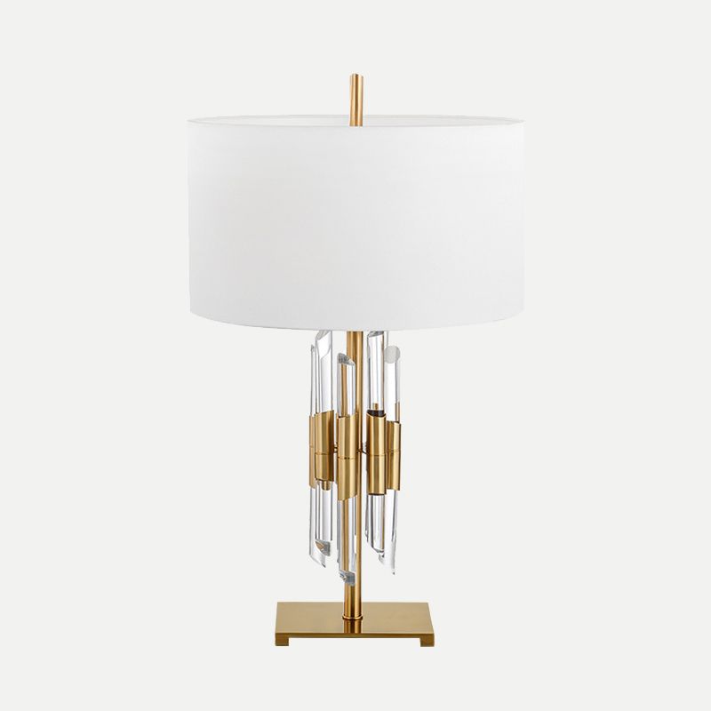 Stofcilinder bureaulamp Modern 1 kop witte tafel licht, rechthoek gouden metalen basis