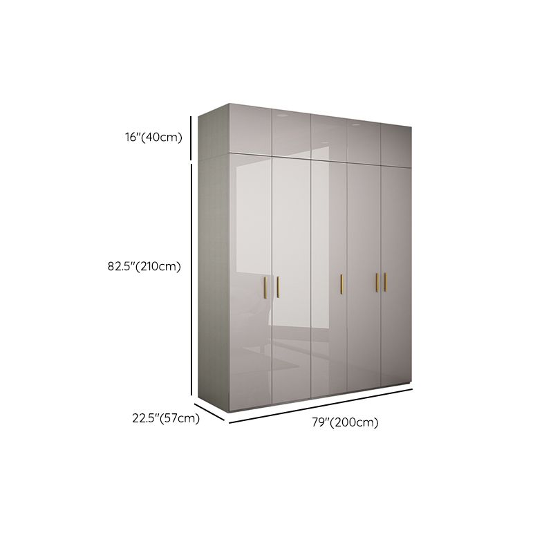 Engineered Wood Armoire Modern Mirrored Grey Wardrobe Closet with Garment Rod