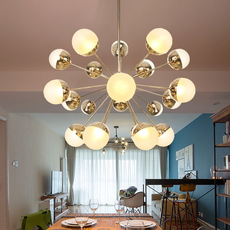 Semi-encastré Globe pour salle à manger, verre blanc/transparent/gris fumée, 9/12/15 lumières, luminaire semi-encastré contemporain en cuivre/chrome/or