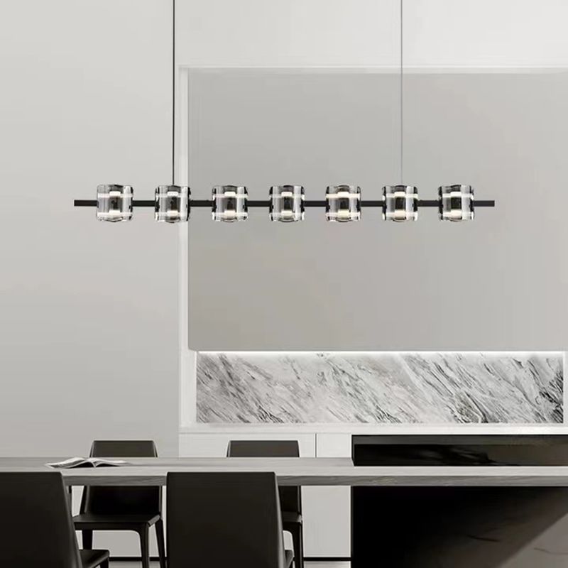 Black Hanging Light Contemporary Island Lighting with Glass Shade for Kitchen