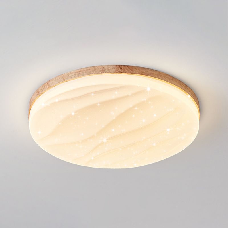 Round Shape Wood Flush Light Modern Style 1 Light Flush Mount Ceiling Lights in Brown