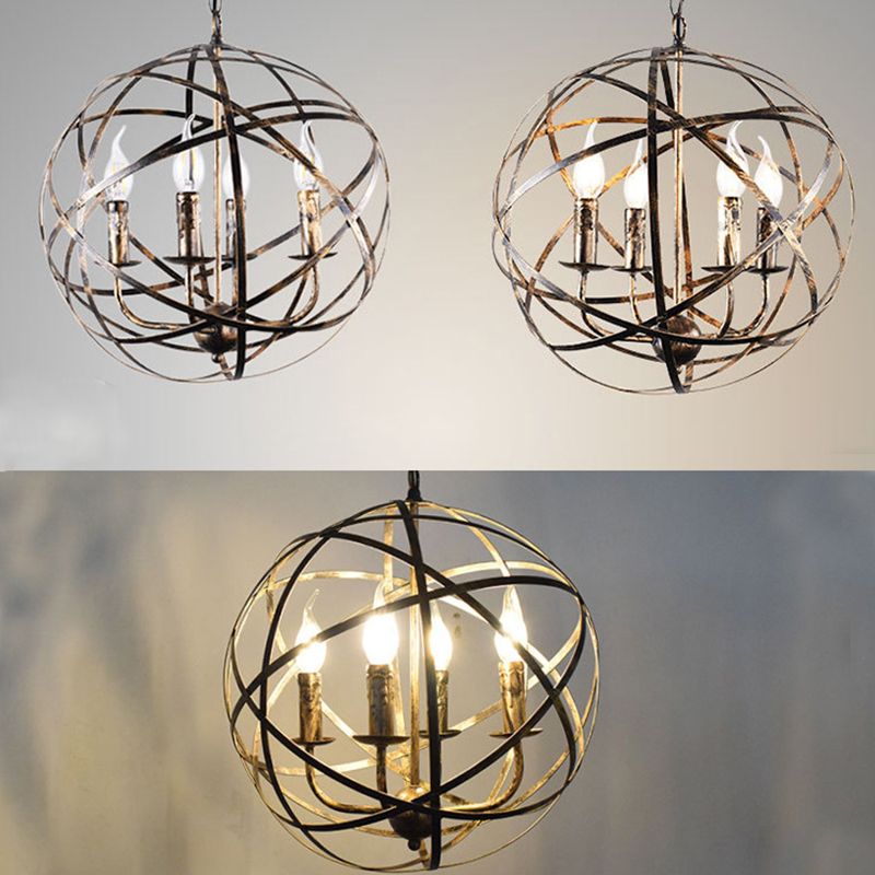 Metal Silver Pendant Lamp Candle-Style 4 Lights Classic Chandelier Light Fixture for Dining Room
