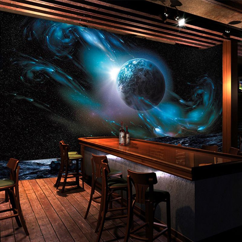 Original Outer Space Wall Art in Blue and Black Living Room Wall Mural, Personalized Size Available