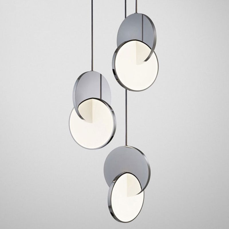 Embedded Round Piece Creative LED Hanging Light Post-modern Style Metal Pendant Lamp for Coffee Shop Restaurants