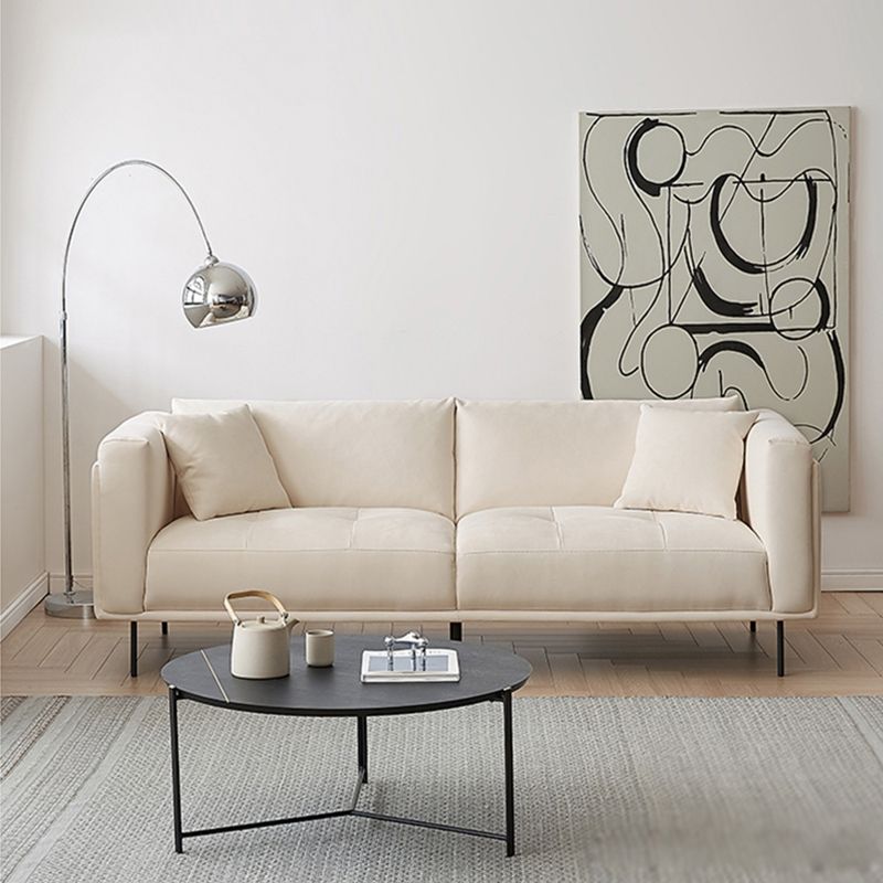 White Tuxedo Arm Sofa Contemporary Sofa with Bolster Pillows for Living Room