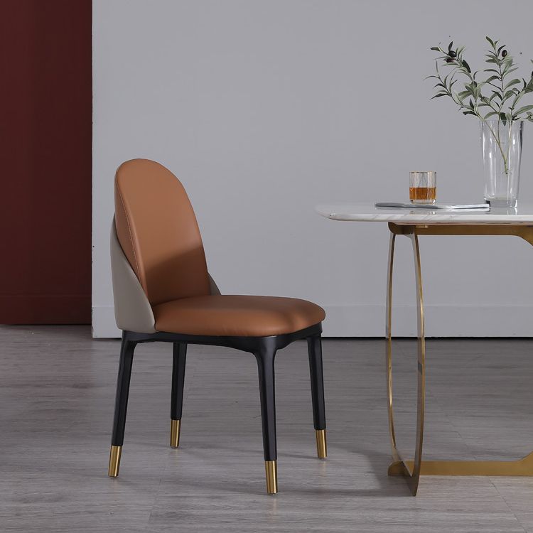 Modern Simple Side Chair Faux Leather Kitchen Dining Chairs with Wooden Base