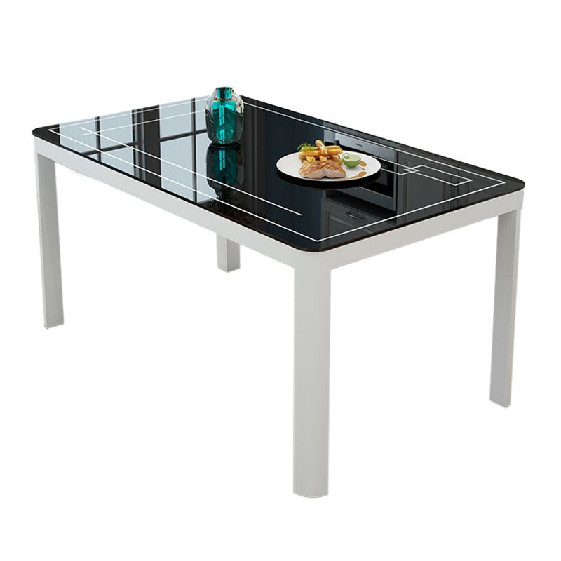 Modern Glass Desktop Rectangle Dining Table 4 Legs for Dining Room
