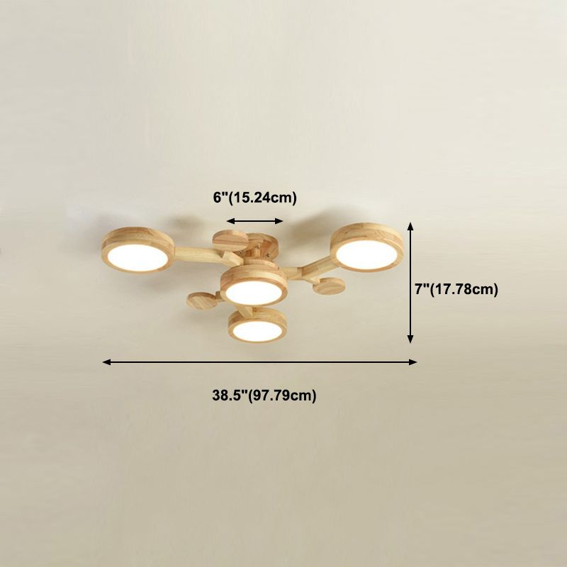 Plafonnier encastré de forme ronde en bois, éclairage encastré moderne multi-lumières en marron