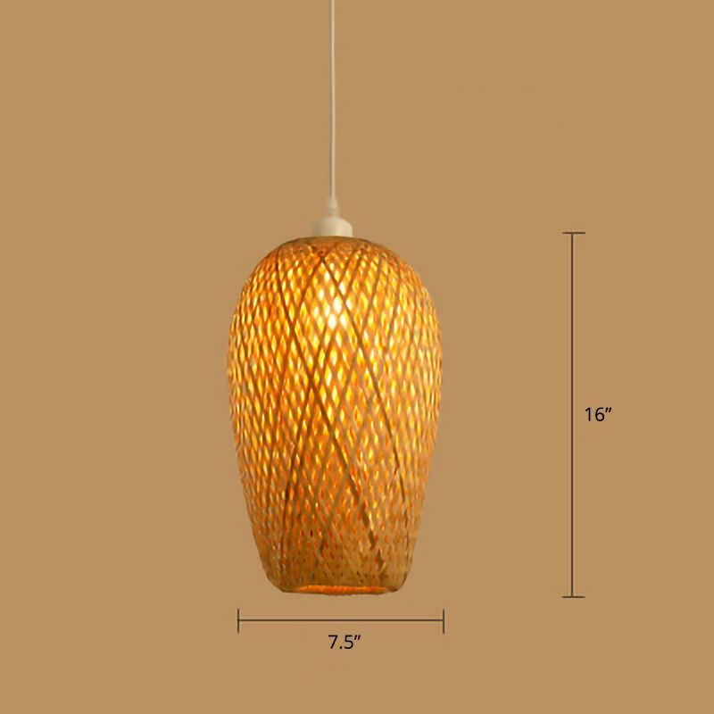 Wood Handwoven Suspension Lighting Minimalist 1 Head Rattan Pendant Ceiling Light