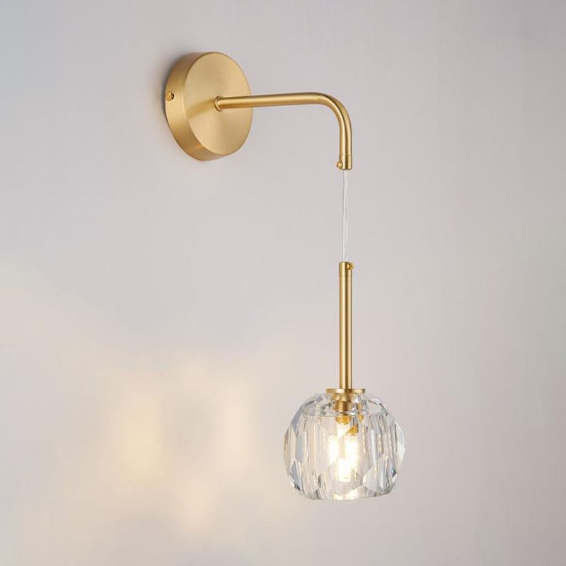 Unique Shade Crystal Wall Sconce Modern Single Light Wall Mount Light Fixture in Brass