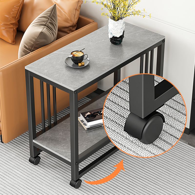 Metal Frame End Table 2-Tier Stone Top Accent Side Table with Shelf