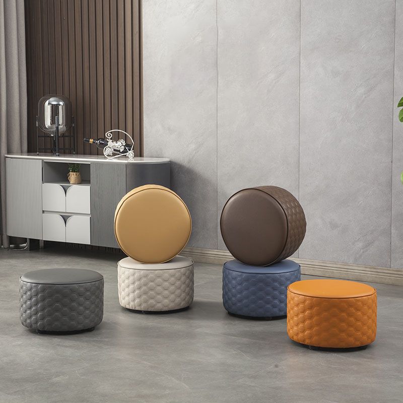 Stylish PU Ottoman Solid Color Water Resistant Round Footstool Ottoman