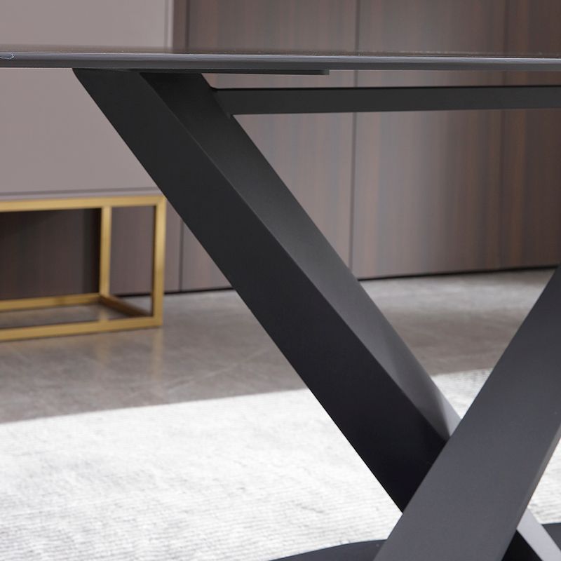 Industrial Black Table for Restaurant Rectangle Dining Table with Pedestal Base