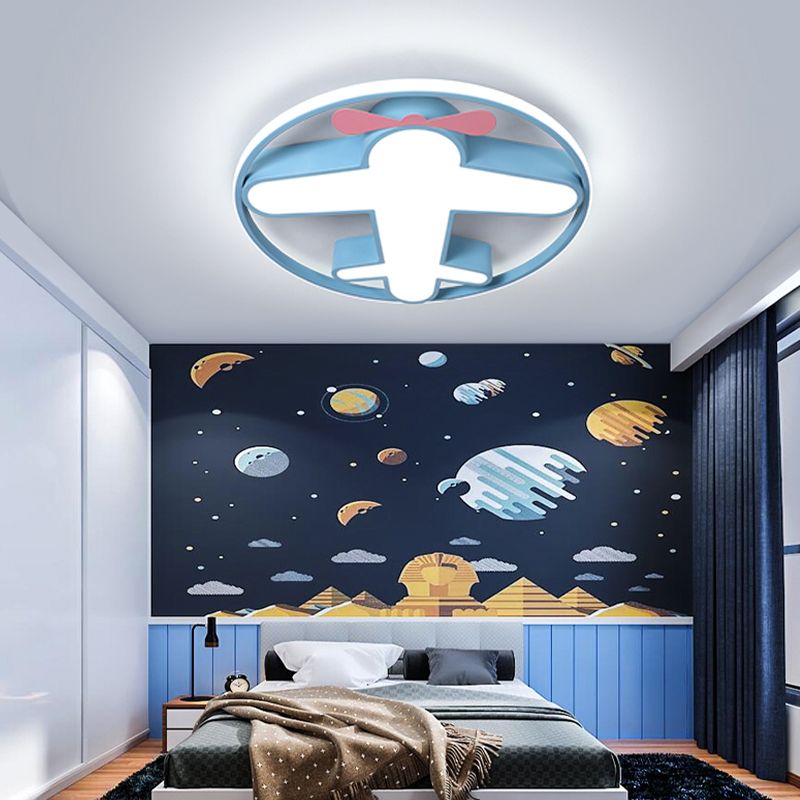 Contemporary LED Flushmount Light with Acrylic Shade Blue Plane Design Ceiling Mounted Light in Warm/White Light for Kids