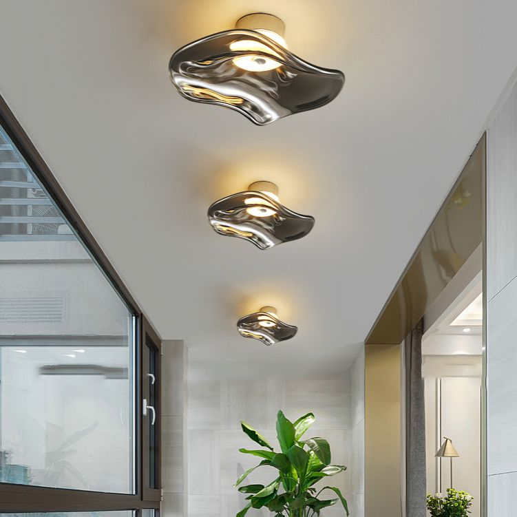 Plafonnier semi-encastré moderne, éclairage de plafond simple en verre pour balcon