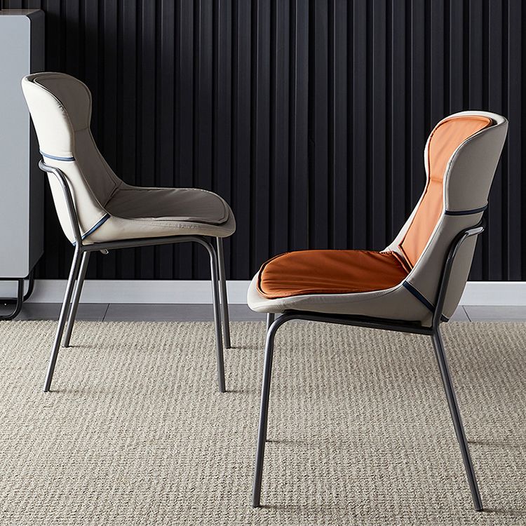 Scandinavian Style Microfiber Leather Dining Chairs Solid Back Armless Chair