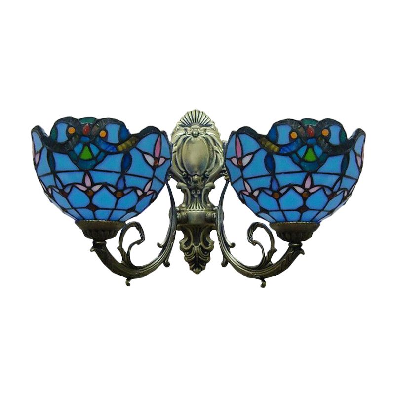 Stained Glass Bowl Wall Lighting Victorian Style 2 Heads Indoor Wall Mount Light in Antique Bronze