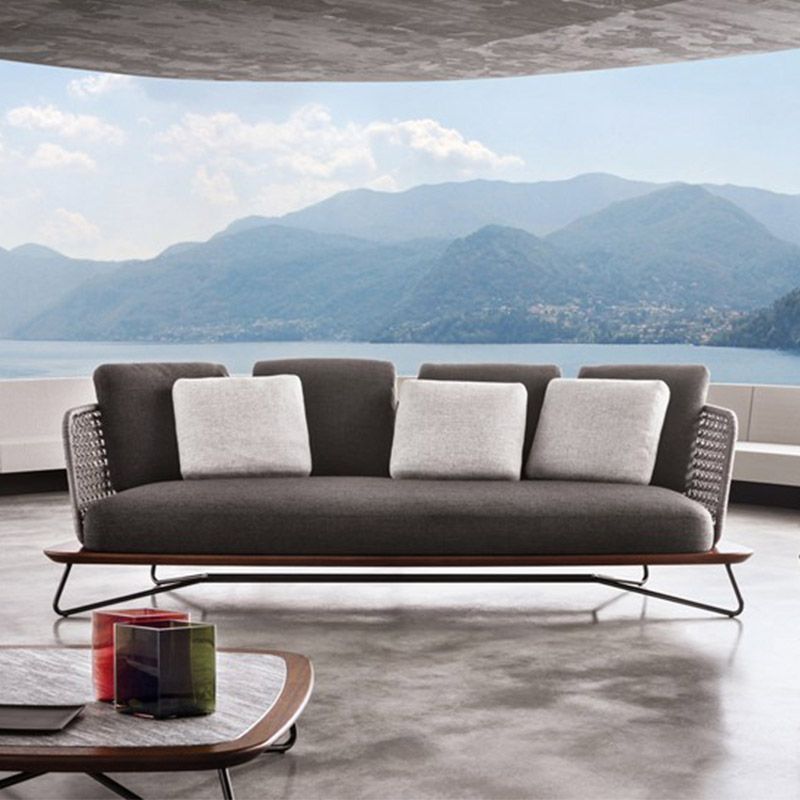 Tropical Outdoor Patio Sofa Wicker/Rattan Gray Fabric Water Resistant