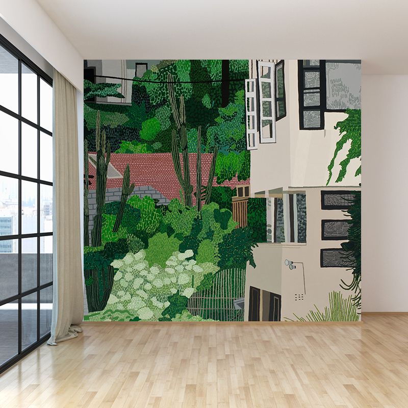 Green Human Landscape Mural Wallpaper Stain Resistant Modern Living Room Wall Covering
