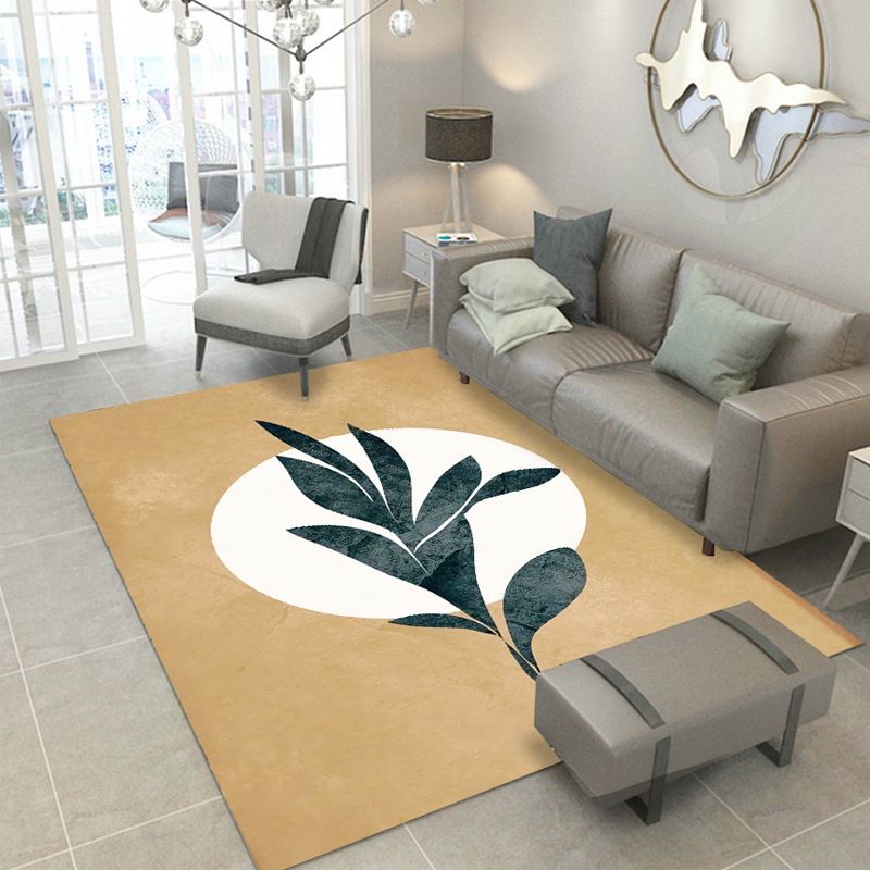 Modern Palm Leaves Print Rug Polyester Indoor Carpet Stain Resistant Area Rug for Home Decoration