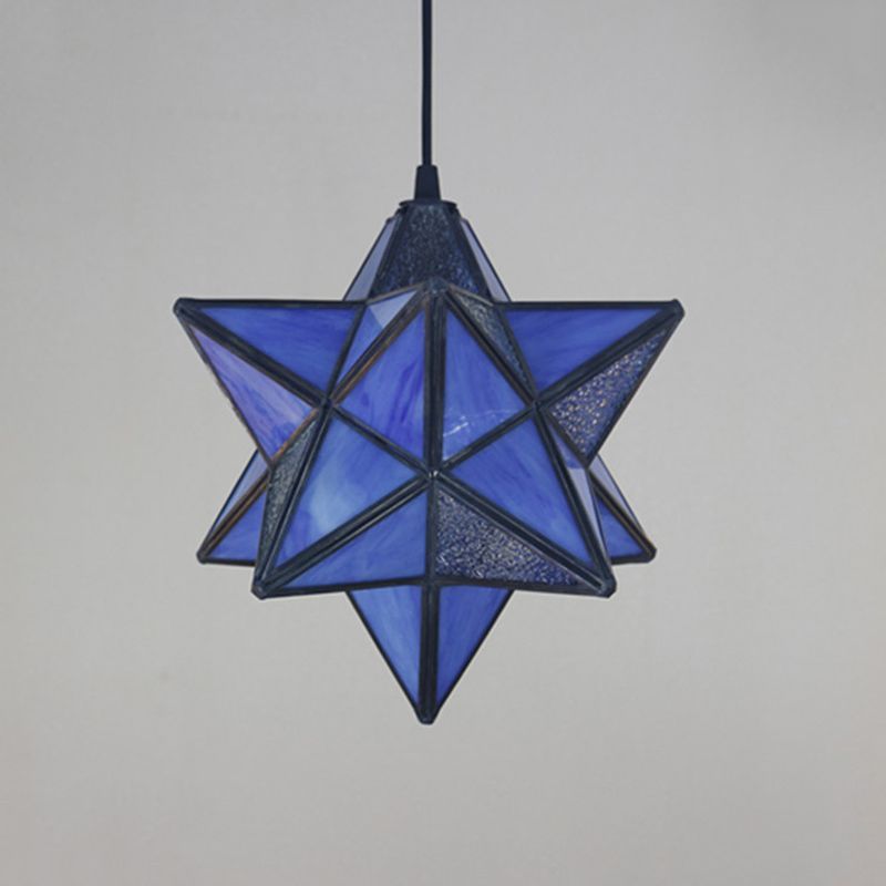 Tiffany Star Shade Pendant Lamp 1 Light Stained Glass Suspension Lighting for Bedroom