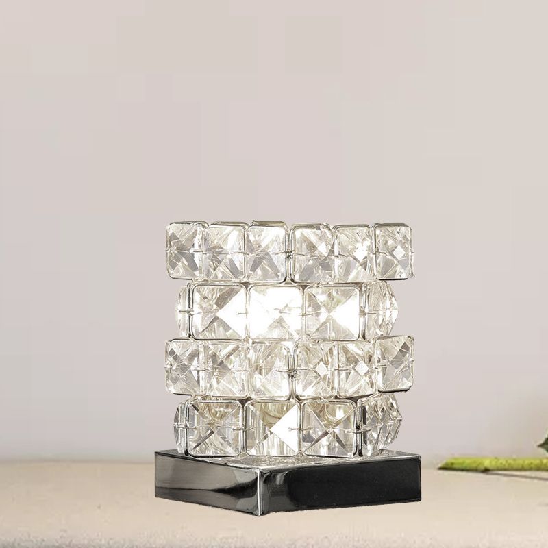 Crystal Rubik Cube Mini Table Lamp Simple Single Bedroom Nightstand Light in Silver/Gold
