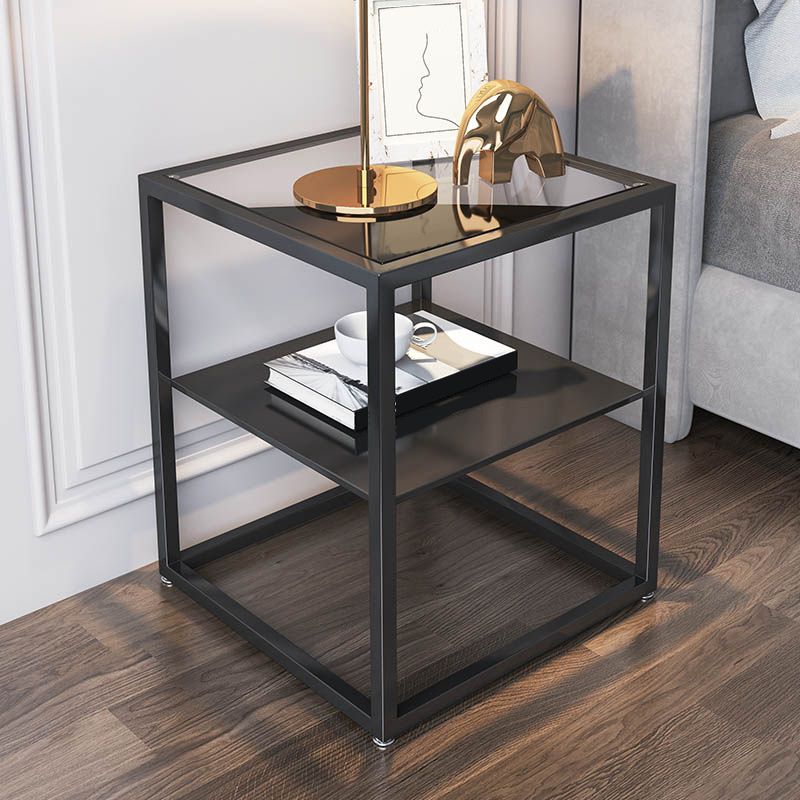 21 Inch H Night Table Open Storage Metal Glass Top Shelf Included Nightstand